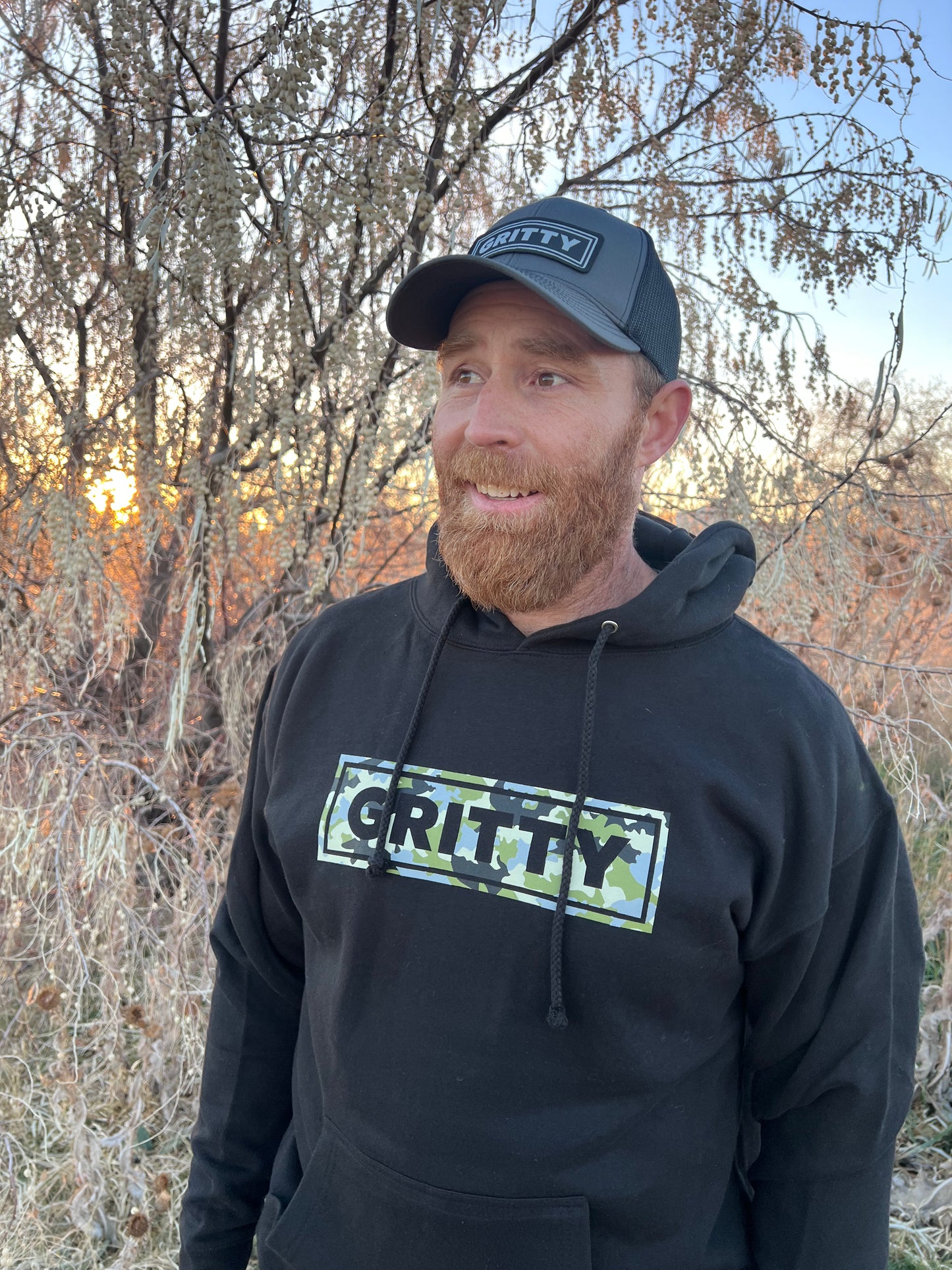 Black Hoodie with Camo imprint